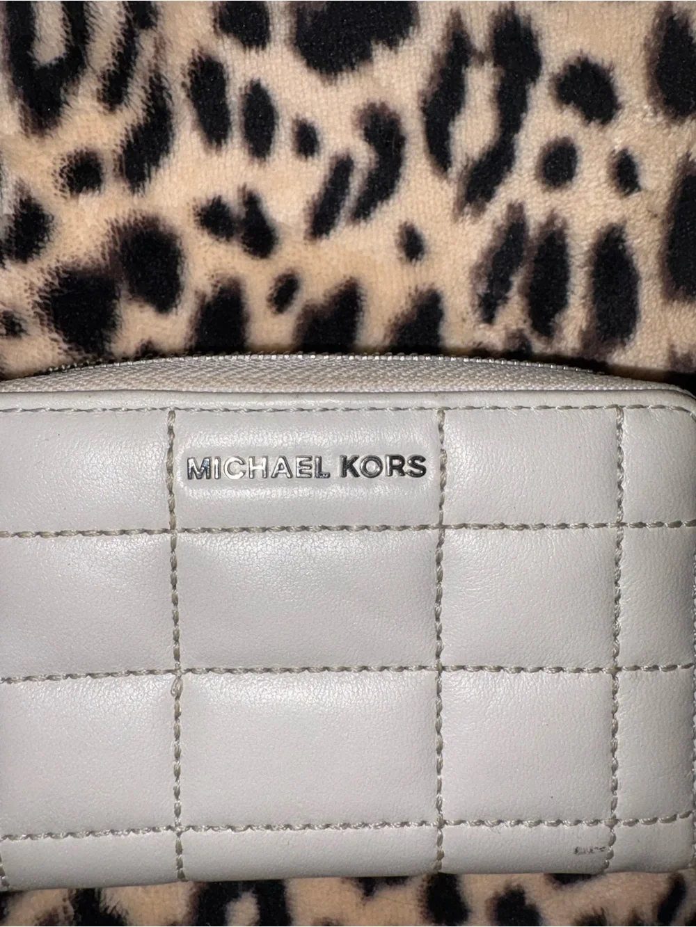 Michael Kors Quilted Leather Zip Wallet in Cream